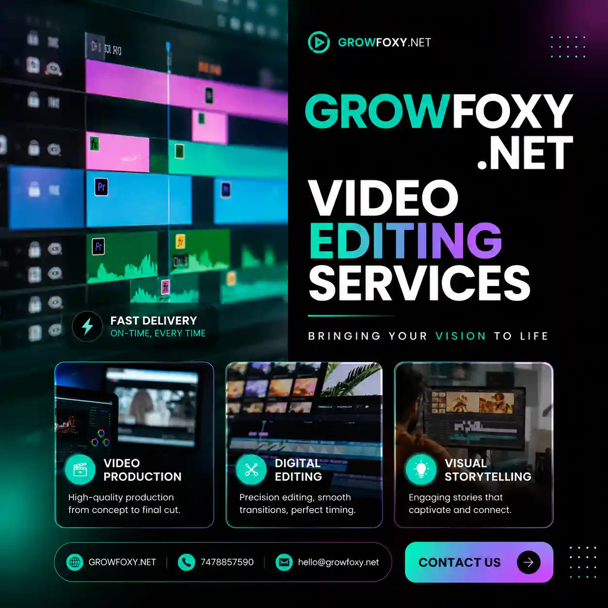 Growfoxy video editing services — view portfolio