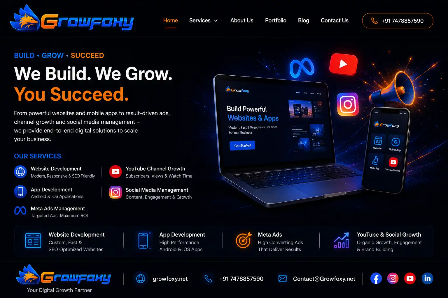 Growfoxy services — web, app, ads, growth